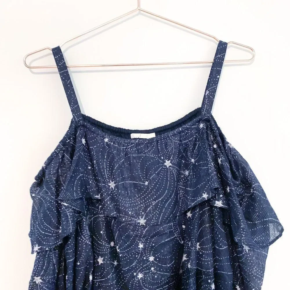 NWT Floreat Anthropologie Navy Blue Metallic Silver Star Cold Shoulder Top - Picture 4 of 11